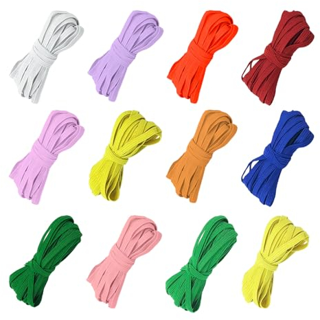 Neikafan 12 Stück Flache Elastische Schnur Bunt Gummiband Nähen Gummilitze 6mm Bunt Gummiband Gummischnur 12 Farben Gummilitze zum Nähen Und Basteln für DIY Handwerk Kleidung Nähzubehör Latexseide