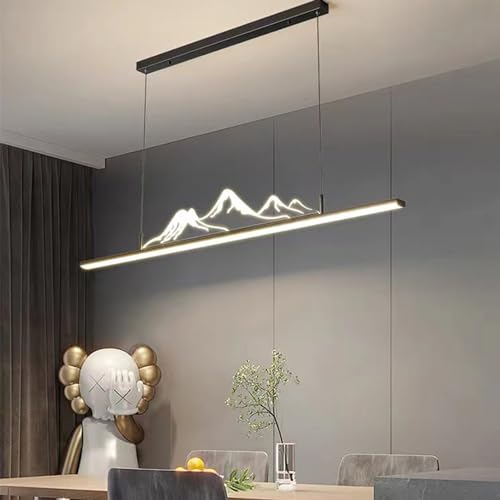 Moderne LED Pendelleuchte esstisch Dimmbar Kreative Mode Hängeleuchte Esszimmerlampe Linear Design Pendellampe Büro Kronleuchter mit Fernbedienung Hängelampe Küchen Esstischlampe (Schwarz, L120cm)