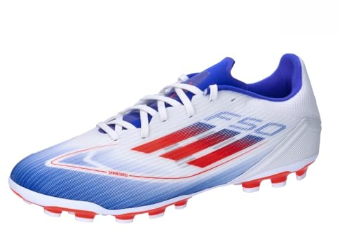 adidas F50 League Football Boots Artificial Ground, Scarpe da Calcio Unisex-Adulto, Cloud White/Solar Red/Lucid Blue, 45 1/3 EU