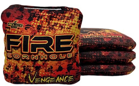 FIRE CORNHOLE | Cornhole Bags | ACL Pro Approved | Weather Resistant | Regulation Size and Weight | Vengeance Series | Set of 4 | Made in USA (Blutorange)