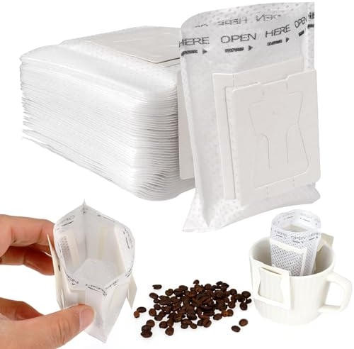 50 Stück Tragbare Kaffee Papier Filter - Einweg Kaffee Tee Drip Filtertüten mit hängenden Ohr Filtertüten für Tassen, Home Office, Camping, Reisen