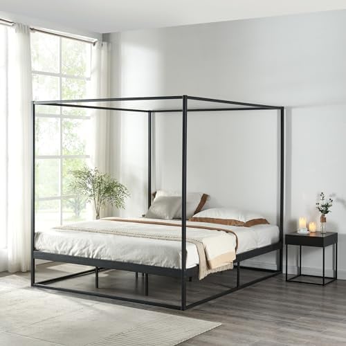 [en.casa] Himmelbett Kristianstad Metallbett 160 x 200 cm Doppelbett Bettgestell mit Lattenrost Bettrahmen Ehebett Schwarz