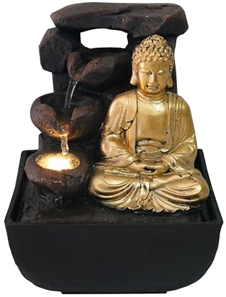 Fontaine d'intérieur LED SHAGMA avec Bouddha doré - Petite Fontaine décorative pour Maison, Bureau - ARUM