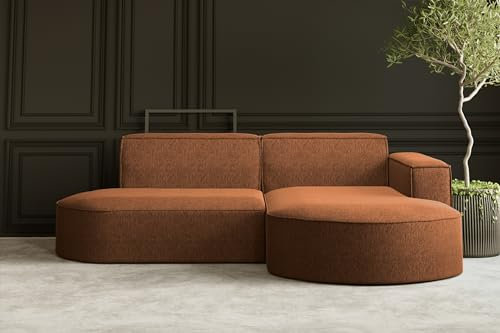 Kaiser Möbel - Ecksofa mit Wohnlandschaft, Eckcouch L-Form, Sofa 3-sitzer, Polstersofa, Bequemes Couch mit Ottomane für Wohnzimmer, Relaxsofa, Lounge-Set, Verita Stoff, Modena Studio, Kupfer, Rechts