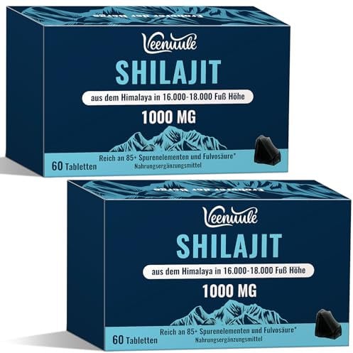 Shilajit -Tabletten, 30.000 mg Hochdosiert, Reich an Fulvosäure und über 85 Spurenelementen, 1000 mg pro Portion (120 Tabletten)
