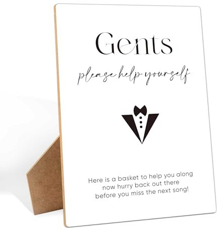 Gentlemen Bathroom Sign for Wedding Reception, 8×11 Inch Wooden Sign With Stand, Wedding Bathroom Basket Supplies, Minimalist Table Decor for Bridal Shower, Engagement Party Decorations