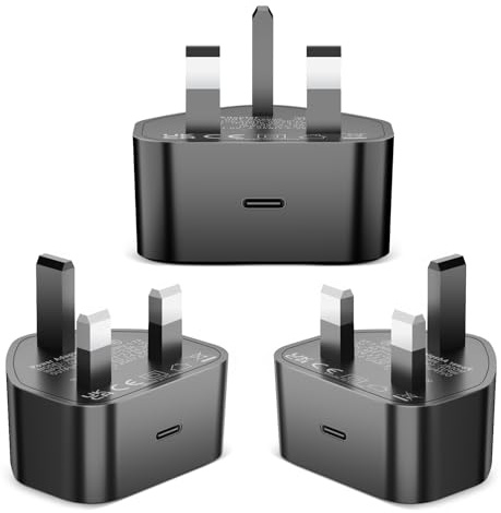 25W USB C Plug, 3-Pack USB C Fast Charging Plug USBC Charger for iPhone 17 16 15/15 Plus/15 Pro/15 Pro Max/14/13/12/11, iPad/AirPods,Samsung,UK Type C Wall Plugs USBC PD Power Adapter Charge Head