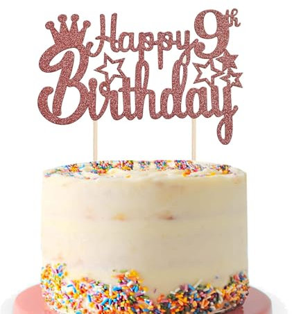 1 Pack Happy 9th Birthday Cake Topper Rose gold Glitter Star 9 Fabulous Cake Pick Birthday Sign Cake Decorations for 9th Birthday Theme Party Boys Girls 9 Years Old Birthday Party (Rose gold)