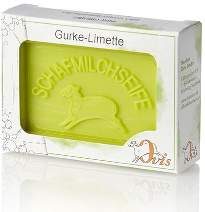 Schafmilchseife Ovis Verpackt 100g Gurke-Limette Naturseife Seife Schafmilch Ohne Zusätze Empfindliche Haut Reinigung und Pflege