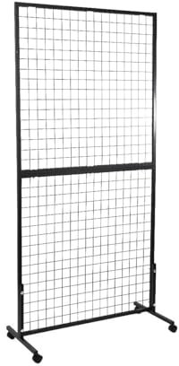 Generic Rejilla de pared de malla de metal negro con ruedas – Paneles de venta al por menor y estantes portátiles de exhibición