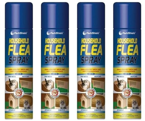 DIOXSTAR Flea Spray Home Animal Kill Fleas Tick Protection, Fast-Acting Solution, Kills & Repel Fleas, Suitable for Cats, Dogs, Puppies & Kitten, Use on Bedding, Carpets, Furniture, (200ml, 4 Pcs)
