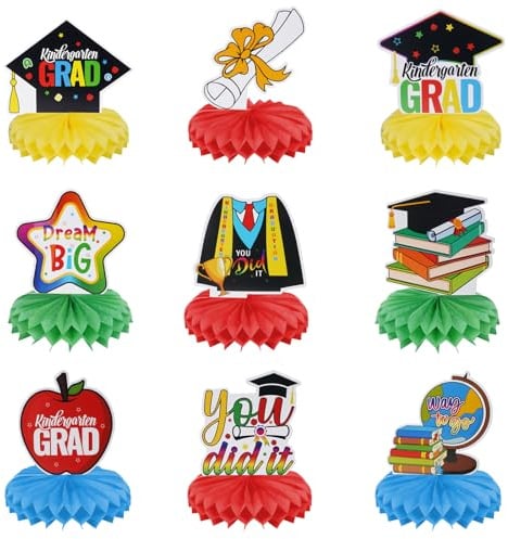 Minnhua 9 Stück Graduation Deko, Absolvent Wabenbälle Tischdeko, Papier Waben Centerpieces, Graduierung Waben Tischdekorationen für Schulabschlussfeiern, Abschlussbälle, Partys (Farbig)