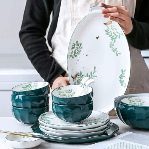 Ensemble De Dîner en Céramique élégant 36 Pièces Assiettes Bols Cuillères Style Scandinave Service Vaisselle