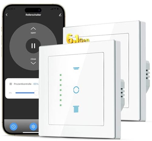 SMARTERCURRY Interruptor de persiana enrollable WLAN [6.1Gen], interruptor inteligente temporizador, seguridad para niños, control de persianas enrollables compatible Alexa/Google, 2 Piezas | Blanco