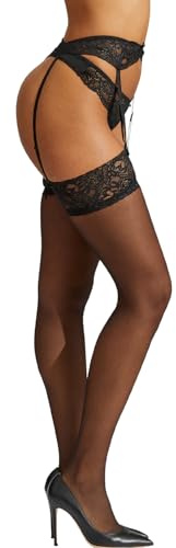 Ann Summers Glossy Stockings and Suspenders Set Lace Trimmed Suspender Tights with Lace Suspender Belt for a Glossy, Polished Look - Genuine Hosiery & Lingerie for Women