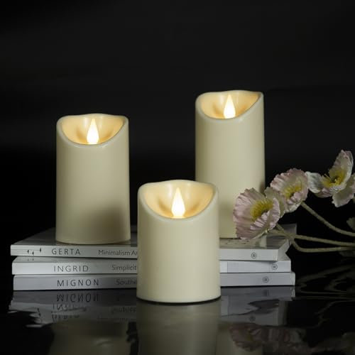LED Candles Outdoor 3 Pack I with Remote and Timers Plastic Flameless Fake Candles I Battery Operated(D:7.5cm X H:10, 12.5, 15cm)
