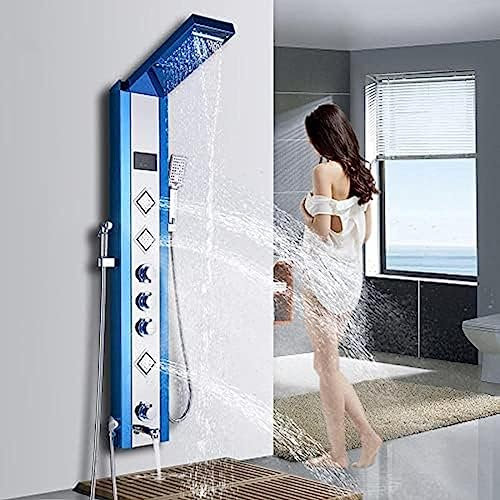 NTALJC Rubinetto per Doccia da Bagno Pannello Doccia a LED Miscelatore per Vasca a Colonna con Schermo per la Temperatura della doccetta-Oro, Blu