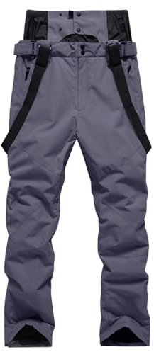 Skihose Damen Wasserdichte Professionelle Schneehose Winddichte Hosenträgerhose Kinder Softshellhose Warme Wanderhose Snowboard mit Abnehmbaren Trägern Thermo Funktionshose(Gray,S)