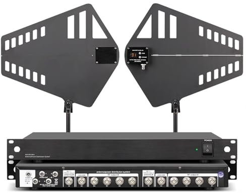 Vituord Amplificador De Señal De Micrófono Inalámbrico, Distribución De Antena UHF con 2 Paletas De Antena Direccional Activa, 8 Puertos De Entrada/Salida, Rango De Frecuencia De 400-950 MHz