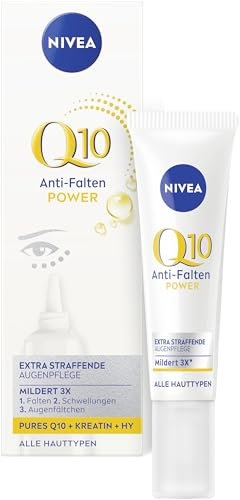 NIVEA Q10 Anti-Falten POWER Extra Straffende Augenpflege, Augencreme mildert Falten & Schwellungen, straffende Feuchtigkeitscreme mit Q10, Kreatin & Hyaluronsäure (15 ml)