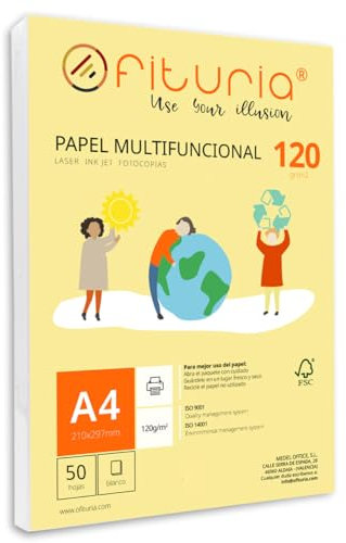 Packung mit 50 weißen DIN A4 Blättern, 120g Druckerpapier. Multifunktionales Kopierpapier für Schule und Büro. Ideal für Laserdrucker, Tintenstrahldrucker oder Kopierer – Ofituria