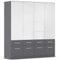 Rauch Möbel Aberdeen, Drehtürenschrank, Kleiderschrank, Schrank, Garderobe, 4-türig, 8 Schubladen in Absetzung Grau metallic, Schwarz, Farbe Grau metallic/Hochglanz weiß, Griffe Weiß, 181x197x54cm