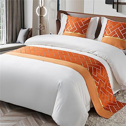 Juego de camas y almohadas de lujo, color naranja dorado, Sca es, colcha de calidad hotelera para salón, dormitorio y hotel, 50 x 240 cm, alfombra de cama con cojines a juego de 50 x 50 cm