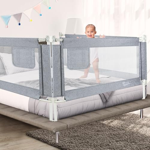 Kidsbuddy 200cm Rausfallschutz Bett,Bettgitter Rausfallschutz mit Vertikaler Hebe,Bettschutzgitter,Einziehbare Kinderbettgitter Babybettgitter mit Verstärktem Ankersicherheits System (1 PCS)