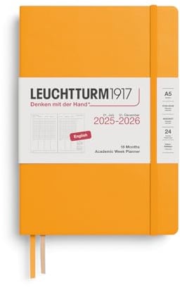 LEUCHTTURM1917 372817 Akademischer Wochenplaner Medium (A5) 2026, 18 Monate 07.2025-12.2026, Rising Sun, Englisch