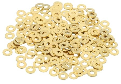 sourcing map 320 Pack Brass Flat Washer, M2 Copper Washers Crush Washer Kit Assortment, 2mm ID, 5mm OD, 0.4mm Thick for Bolts Screws Machinery Repair, Outdoor Construction