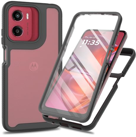 RonRun Cover Motorola Moto E15/G25/G15/G05, Antiurto 360 Gradi Full Case con Protezione per Schermo Incorporata, Trasparente Rugged TPU Bumper Doppia Protettiva Case Nero
