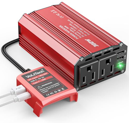 300W 18V to 110V Power Inverter for Milwaukee Battery: VoLtTech Battery Inverter DC Charger Adapter with 2 AC Outlets and 2 USB Ports for Car, Vehicles, Laptop