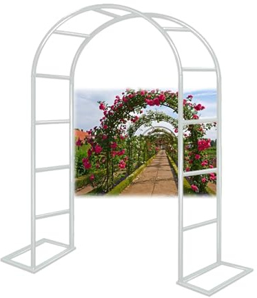 Gartenbogen Aus Metall Breit 140 200 240 300 cm, Rosenbogen Rankhilfe Für Kletterpflanzen Hochzeit Terrasse, Freistehend Torbogen Rankgitter, Wetterfest Rankbogen, Gartendekoration(Weiß,260x230 cm (Bx