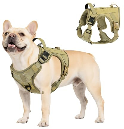 VavoPaw Taktisch Hundegeschirr für Hunde Training, Wandern, Jagd, Outdoor | Einfach Kontrolle&Anti Zug Hundegeschirr mit Molle Panel&Reflektierend Streifen,Militär,K9,Arbeitshundegeschirre，Armee-Gelb,S