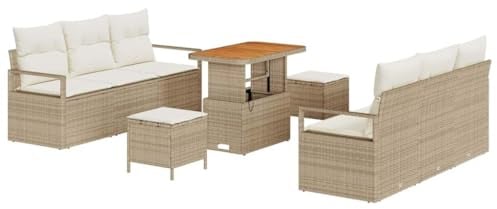 vidaXL Garten-Sofa-Set mit Kissen 9 pcs Beige Poly Rattan, Garten und Terrasse, Rechteckig, Modern, Modular, Höhenverstellbar, Robuste Sofagarnitur für den Außenbereich