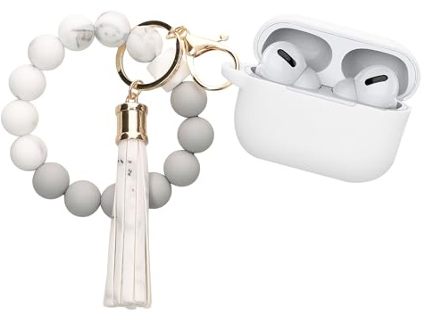 kwmobile Hülle für Apple Airpods Pro 2 Case mit Schlaufe - Silikon Schutzhülle mit Schlüsselanhänger - Kopfhörer Cover in Weiß Grau