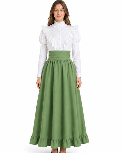 CR ROLECOS Viktorianisches Damenkleid, 3-teiliges Renaissance Kostüm | Bluse, langer Rock und Taillenkorsett für Mittelaltermarkt, Renaissance-Fest, Cosplay, Halloween und Mottoparty