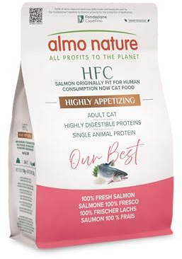 Almo Nature HFC Our Best - Highly Appetizing - Trockenfutter für Katzen - Frischer Lachs - Lebensmittelqualität, Glutenfrei, Monoprotein, Sehr Schmackhaft - 300g