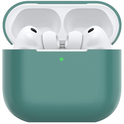 Nemteur Hülle für AirPods Pro 3, Thin Schützende Silikon Case für Air Pods Pro 3 2025 (USB-C) Skin Front LED Sichtbar Silicone Cover, Kieferngrün