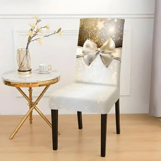 Chickwin Weihnachten Stuhlhussen 2er 4er 6er Set, Christmas Universal Stretch Waschbar Stuhlbezug Für Küche Partys Hotel Hochzeit Deko (Sterne,4 Stück)