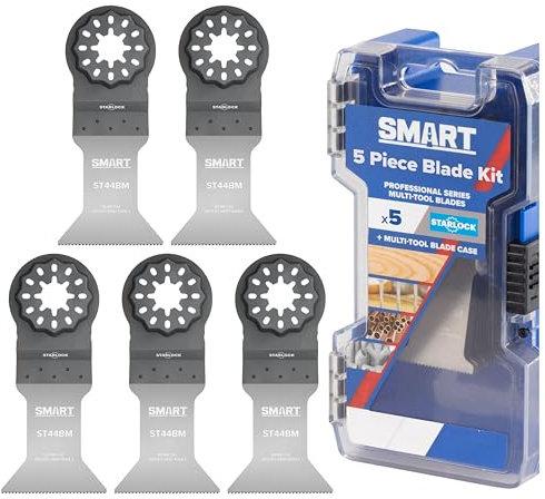 SMART Starlock 44mm Bi-Metal Multi Tool Blades 5 Pack, Oscillating | Oscillating Starlock Multitool Blades for Wood & Metal – Bi-Metal, Storage Case, Fits Bosch, Makita & Fein Multi-Tools