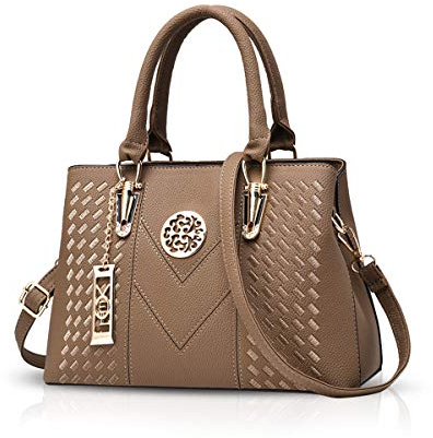 NICOLE & DORIS Elegant Taschen Stillvoll Damen Handtaschen Umhängetasche Shopper Frauen Schultertaschen Henkeltaschen PU Leder Tasche mit Anhänger Geschenke Khaki