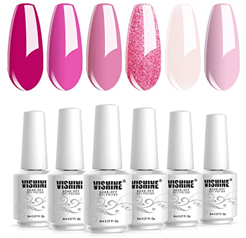 Vishine - Set di 6 smalti gel semi-permanenti per unghie, per lampada UV o LED, set classico, colore: Rosa