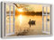 Quadro Stampa Moderna Cigni Foto su Tela Finestra con Vista Giallo 90x60 cm