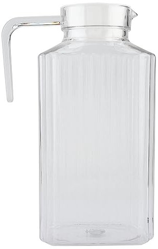 Bouteille Acrylique De Jus, Pichet De Boisson Froide Bouteille Transparent Rayé De L'eau Avec LeCcouvercle Et La Poignée(1800ml)