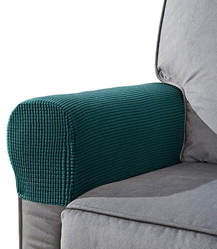 NEKOSUKI Arm Rest Covers Set, Set of 2 Stretch Armchair Covers for Arms, Spandex Polyester Sofa Arm Caps Non Slip Armrest Covers for Chairs Furniture Protector (Teal)