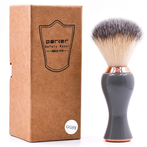 Parker Safety Razor Premium Synthetic Bristle Shaving Brush with Stand – Super Soft Bristles for Sensitive Skin – Deluxe Gray and Rose Gold Handle – Shaving Brush for Men & Women
