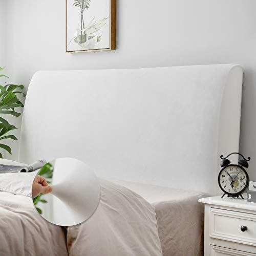 Caijin Bettkopfteil Hussen Bett Kopfteil Bezug, Weicher Strecken Samtstoff Staubdicht, Staubdichte Schutzhülle für gepolsterte Schlafzimmer Kopfteil, Samt Stoff (150-170 cm(Queen), Weiß)