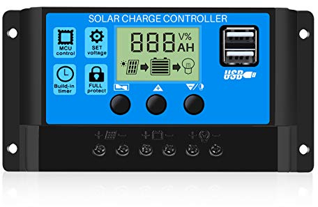 Thlevel 20A Regolatore di Carica Solare PWM 12V 24V Intelligente Pannelli Solari Controller del Pannello Solar con Display LCD e Doppia Porta USB per Batterie al Piombo
