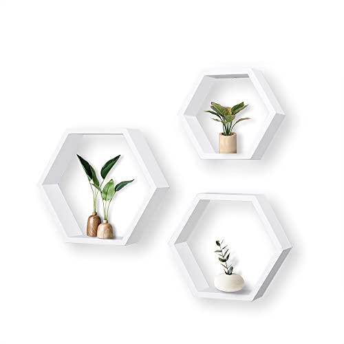 AHDECOR 3er Set wandregale, Wandmontierte sechseckige schwebende Regale, dekorative Ausstellungsregale Wand-Lagerregale, Bücherregale, dekor für Wohnzimmer, Büro, Schlafzimmer, Weiß